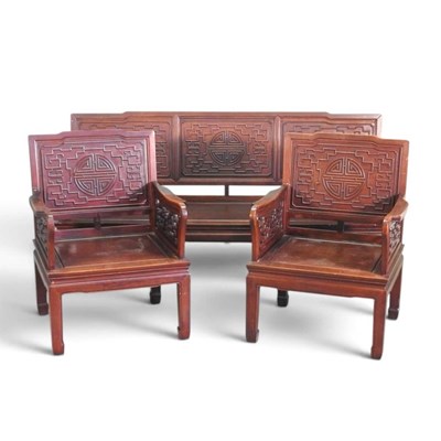 Lot 502 - A Chinese hardwood three piece conservatory...