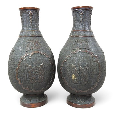 Lot 472 - A pair of Japanese bronze vases, each of...