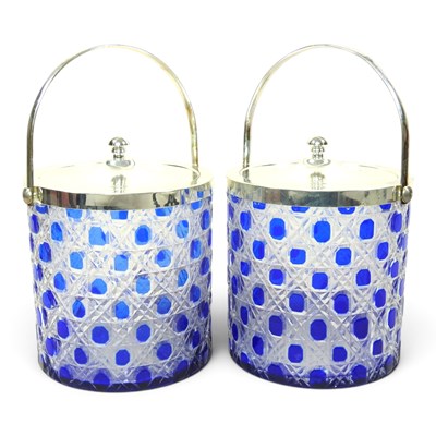 Lot 202 - A pair of Bohemian style overlaid blue glass...