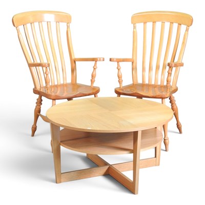 Lot 491 - A pair of modern beechwood splat back...