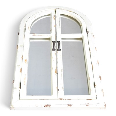 Lot 762 - A white painted wooden arched shutter wall...