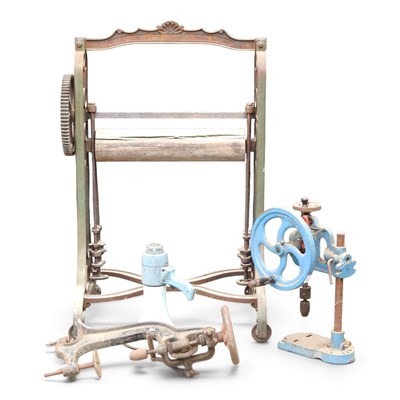 Lot 467 - An antique iron mangle, together with a tools...