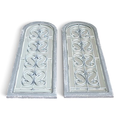 Lot 417 - A pair of grey painted arched garden mirrors,...