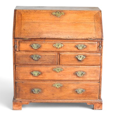 Lot 706 - An 18th century oak bureau, with a fitted...