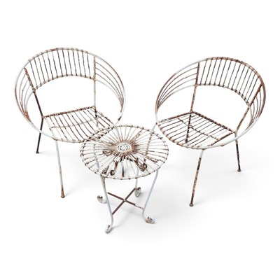 Lot 256 - A pair of metal garden chairs and a coffee...