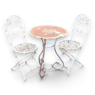 Lot 327 - A metal garden bistro set, comprising a table,...