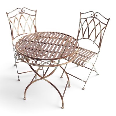 Lot 244 - A folding painted metal garden table and two...