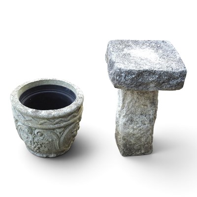 Lot 583 - A cast stone garden pedestal, together with a...