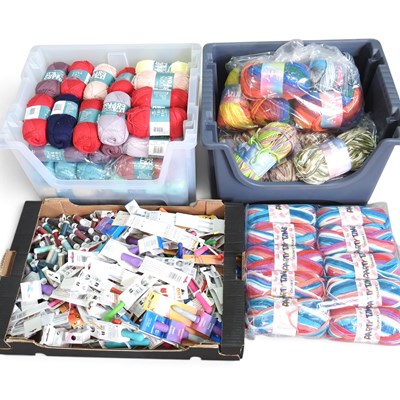 Lot 281 - Two boxes of shop stock knitting yarn and wool,...