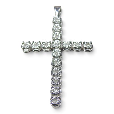 Lot 220 - A 9 carat white gold cross shaped pendant, set...