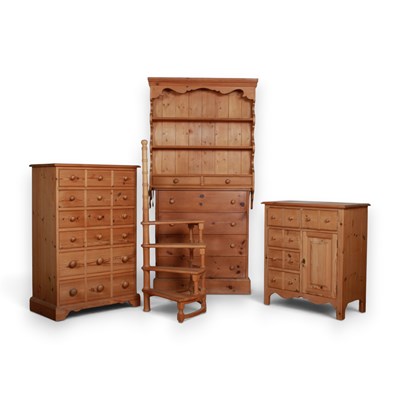Lot 681 - Three small pine chests of drawers, a pine...