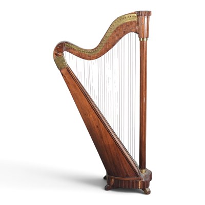Lot 39 - An antique wooden folk harp, 131cm high
