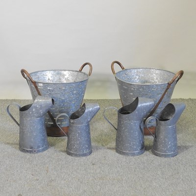 Lot 47 - Two galvanised jugs, together with two oyster buckets