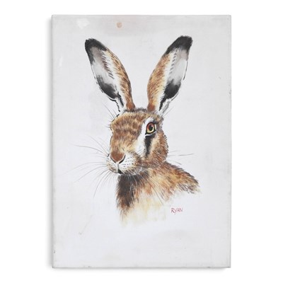 Lot 90 - John Ryan, contemporary, head of a brown hare,...
