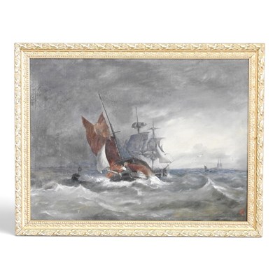 Lot 96 - English school, seascape with sailing vessels,...
