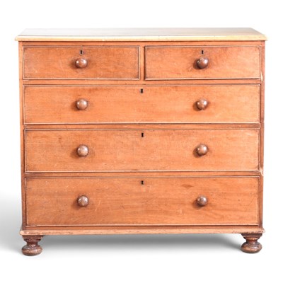 Lot 227 - A 19th century oak chest of drawers, on turned...