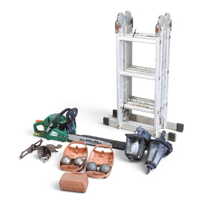 Lot 571 - An aluminium folding ladder, together with an...