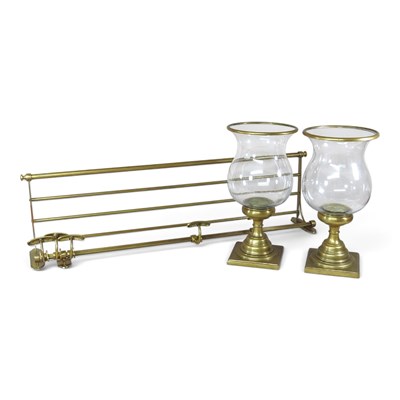 Lot 205 - A pair of brass mounted glass storm lanterns,...