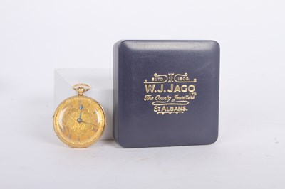 Lot 3 - An 18 carat gold pocket watch, the ornate dial...