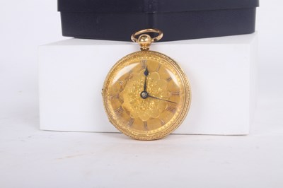 Lot 3 - An 18 carat gold pocket watch, the ornate dial...