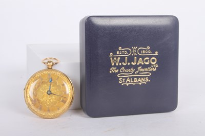 Lot 3 - An 18 carat gold pocket watch, the ornate dial...