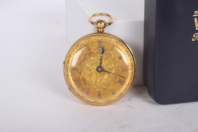 Lot 3 - An 18 carat gold pocket watch, the ornate dial...