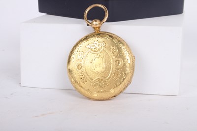 Lot 3 - An 18 carat gold pocket watch, the ornate dial...