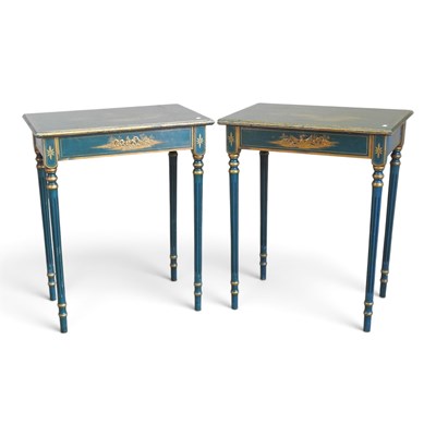 Lot 493 - A pair of green painted chinoiserie decorated...