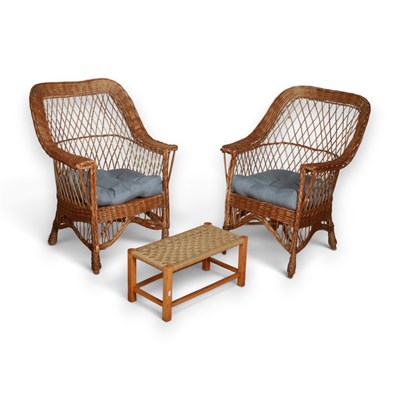 Lot 796 - Two vintage wicker chairs, with recent grey...
