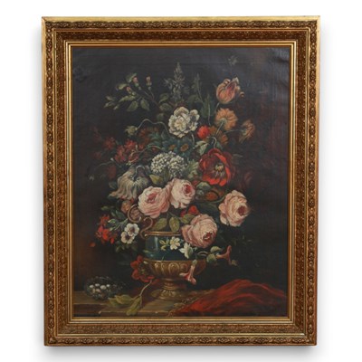 Lot 523 - English school, still life of flowers, oil on...