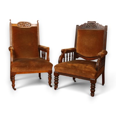 Lot 794 - A pair of Victorian carved mahogany armchairs