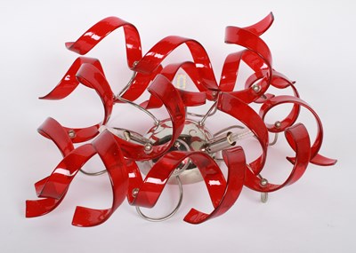 Lot 437 - An Italian red glass spiral light fitting