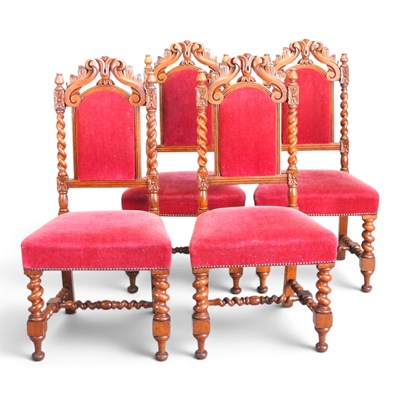 Lot 496 - A set of four Carolean style red upholstered...