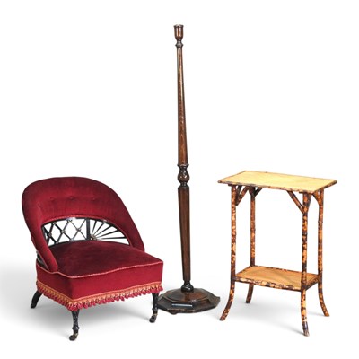 Lot 480 - A Victorian ebonised and red upholstered salon...
