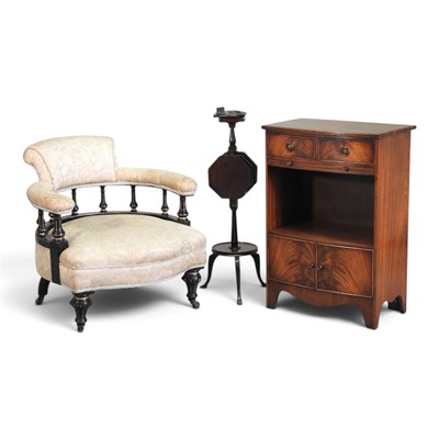 Lot 574 - A Victorian ebonised and cream upholstered tub...