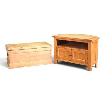 Lot 412 - An antique pine trunk, with a hinged lid, 94cm...