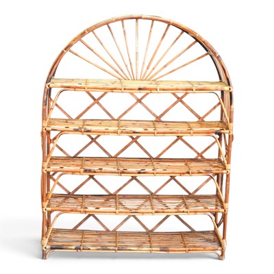 Lot 357 - A bamboo open bookcase, with an arched top