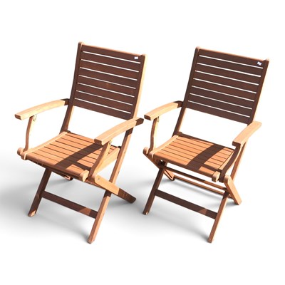 Lot 293 - A pair of teak folding garden armchairs (2)