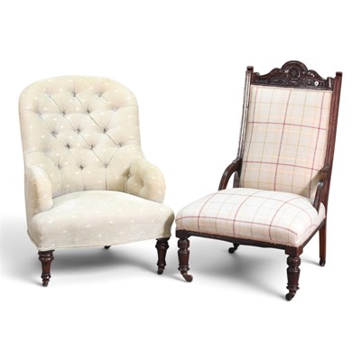 Lot 355 - A Victorian cream upholstered button back...