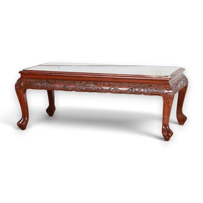 Lot 756 - A Chinese carved wood coffee table, 40 x 105 x...