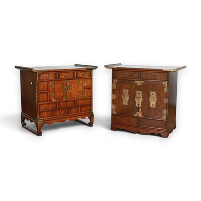 Lot 697 - A near pair of Chinese cabinets with brass...