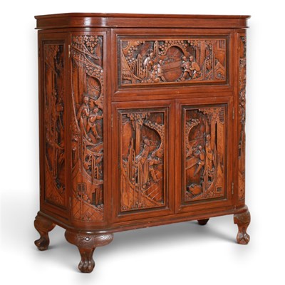 Lot 701 - A Chinese carved hardwood drinks cabinet, 104...