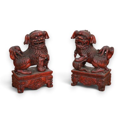 Lot 289 - A pair of Chinese hardwood 'Dogs of Fo', 51 x...