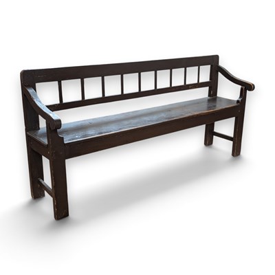 Lot 812 - A painted pine long settle, w. 191cm