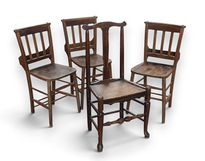 Lot 706 - A set of three oak chapel chairs, together...