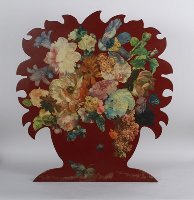 Lot 291 - A decoupage fire screen or dummy board,...