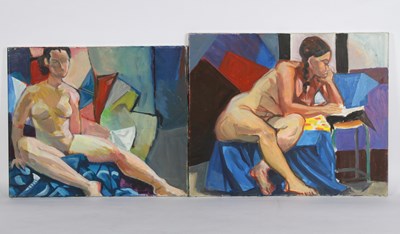 Lot 655 - Contemporary, a female nude study in cubist...