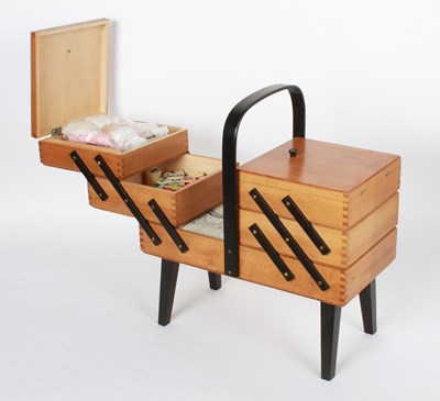 Lot 761 - A mid century sewing work box and contents, to...