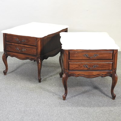 Lot 456 - A pair of marble top bedside tables