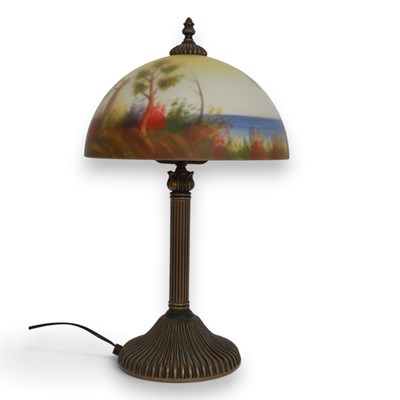 Lot 914 - A Tiffany style table lamp, having a coloured...